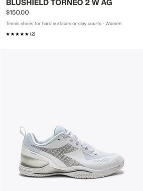 Diadora Blushield Torneo 2 W Tennis Shoe - White/Light Gray